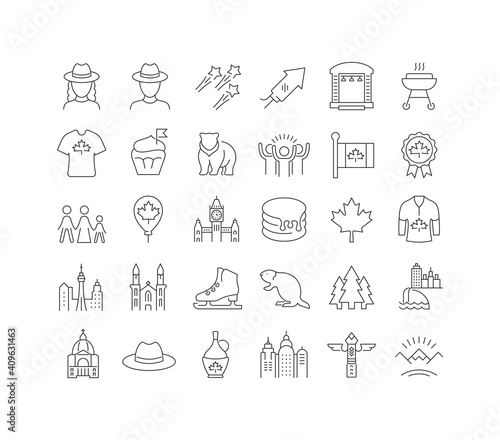 Set of linear icons of Canada Day