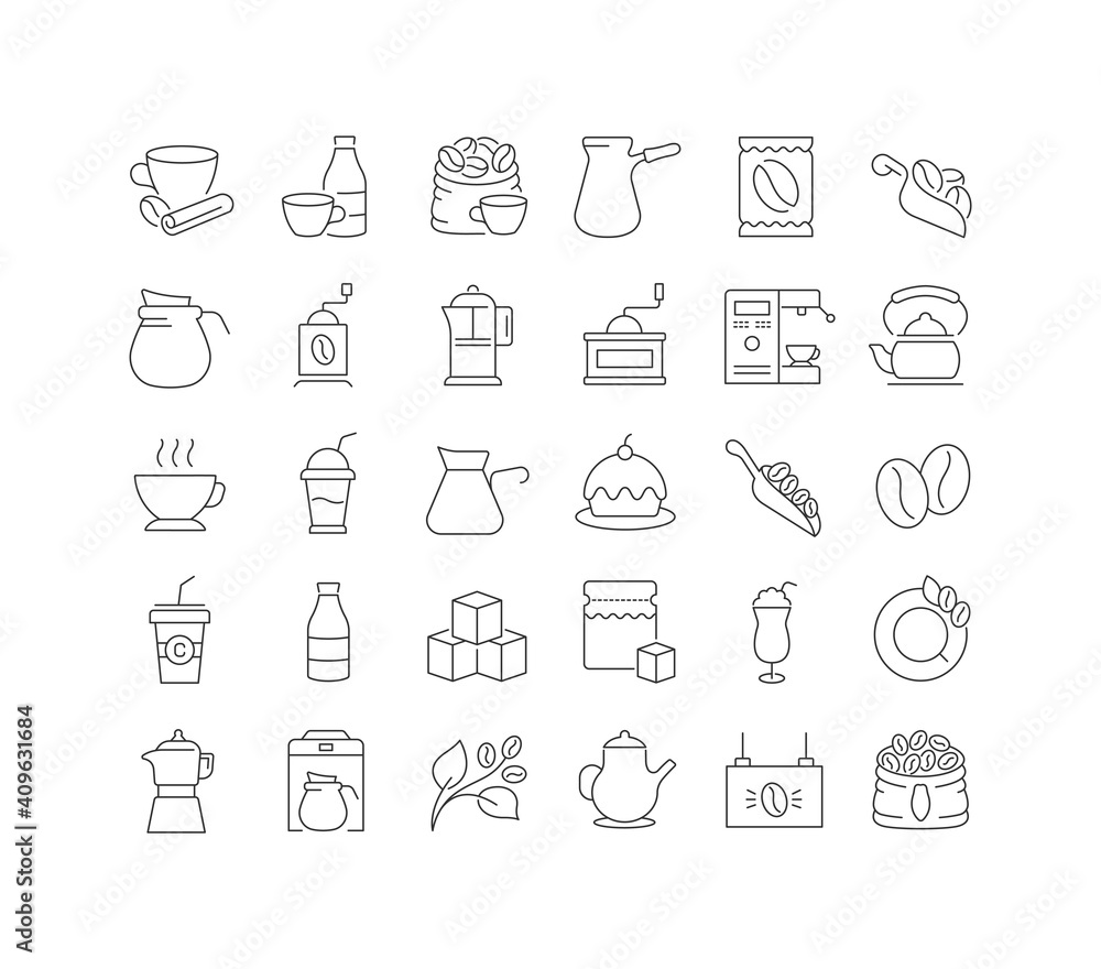 Set of linear icons of Coffee Set of linear icons of Coffee
