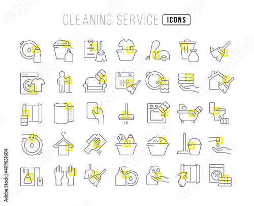 Set of linear icons of Cleaning Service