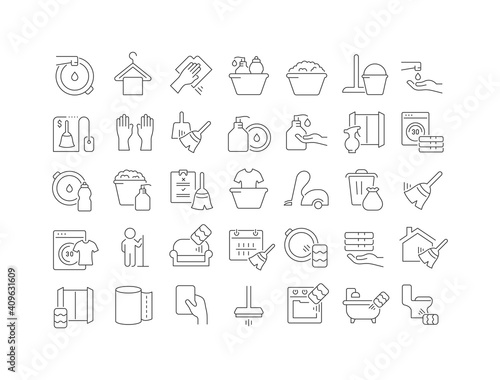 Set of linear icons of Cleaning Service