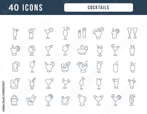 Set of linear icons of Cocktails