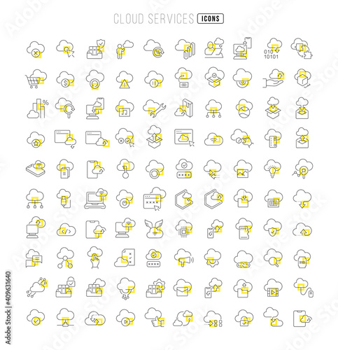 Set of linear icons of Cloud Services