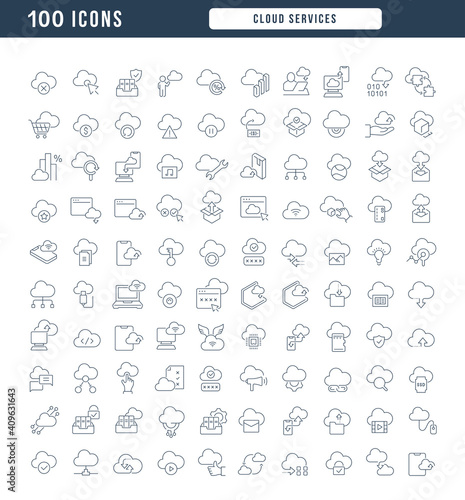 Set of linear icons of Cloud Services