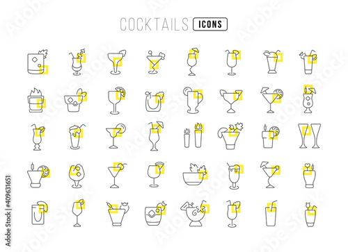 Set of linear icons of Cocktails