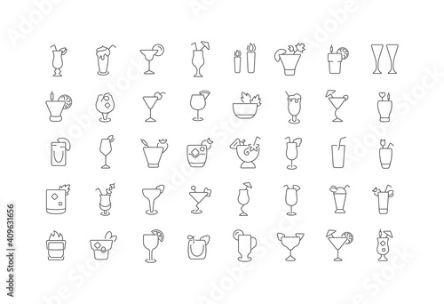 Set of linear icons of Cocktails