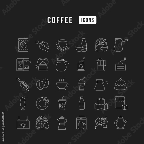 Set of linear icons of Coffee