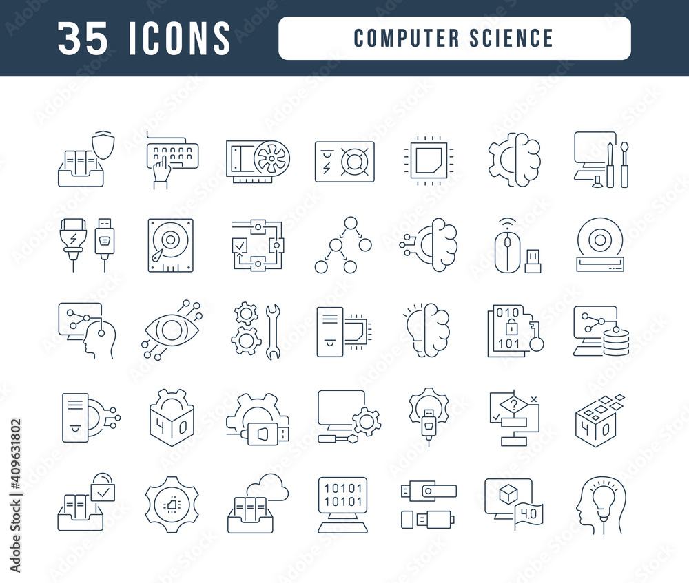Set of linear icons of Computer Science Set of linear icons of Computer Science