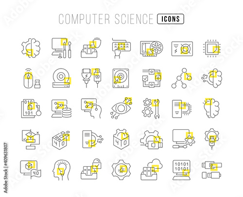 Set of linear icons of Computer Science