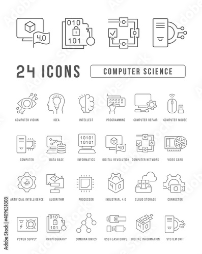 Set of linear icons of Computer Science