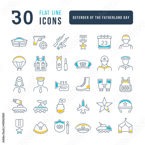 Set of linear icons of Defender of the Fatherland Day