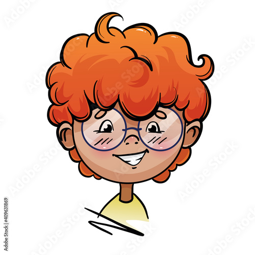 Cartoon redhead boy. Boy with glasses. Isolated over white background.