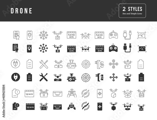 Set of simple icons of Drone
