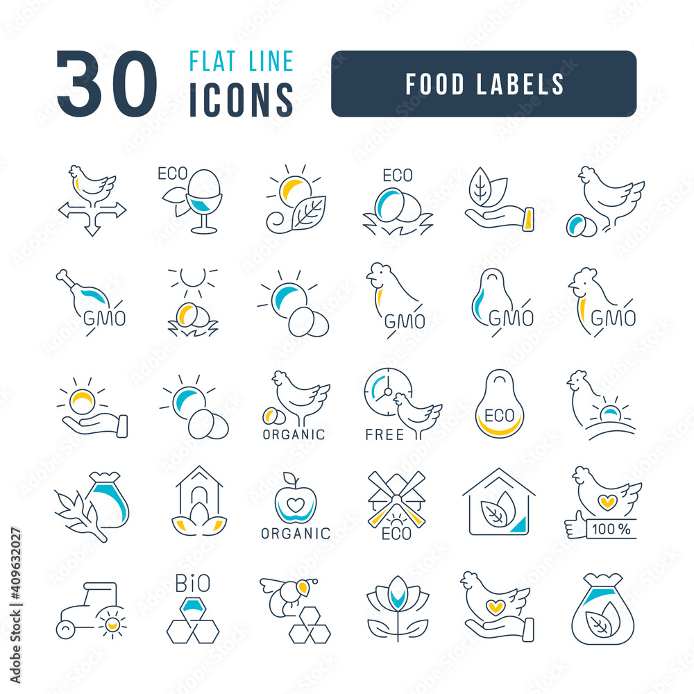 Set of linear icons of Food Labels Set of linear icons of Food Labels