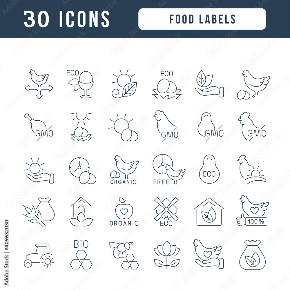 Set of linear icons of Food Labels Set of linear icons of Food Labels