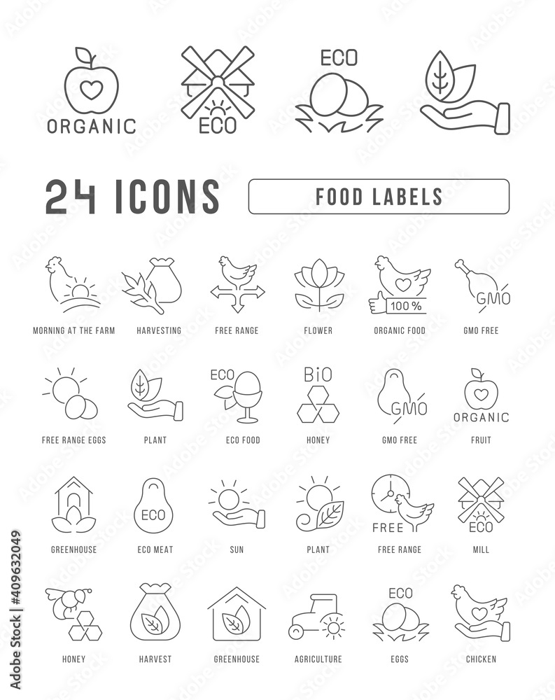 Set of linear icons of Food Labels Set of linear icons of Food Labels