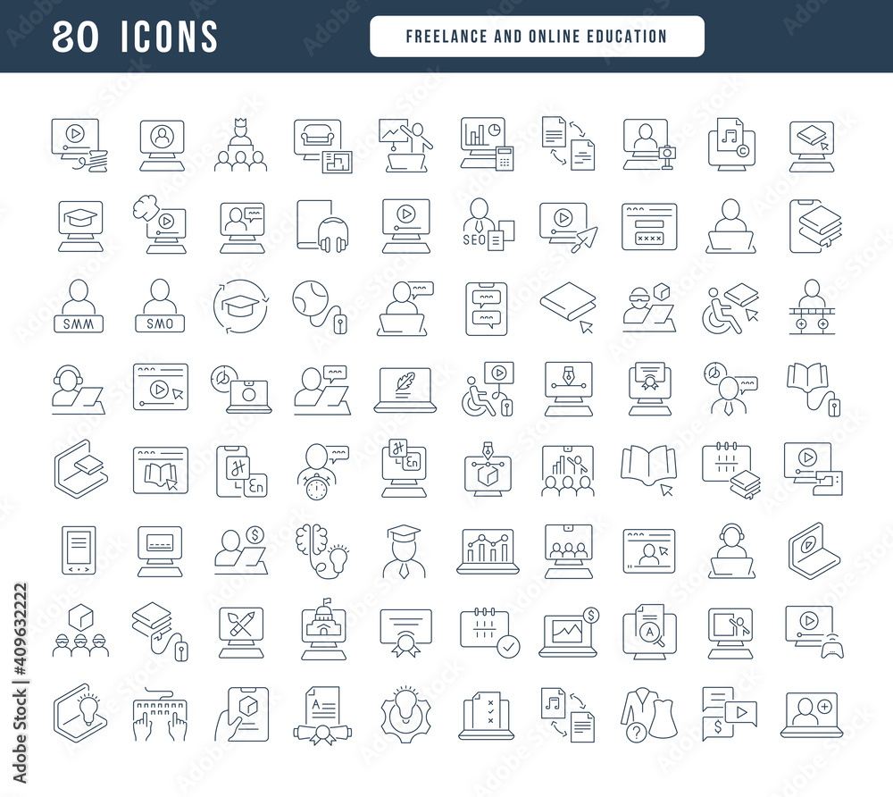 Set of linear icons of Freelance and Online Education Set of linear icons of Freelance and Online Education