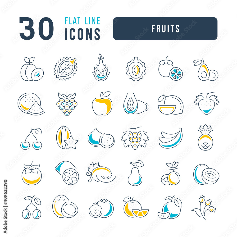 Fototapeta premium Set of linear icons of Fruits