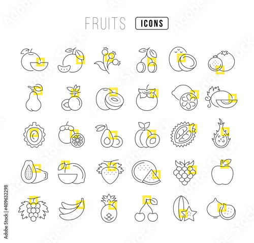 Fototapeta Naklejka Na Ścianę i Meble -  Set of linear icons of Fruits