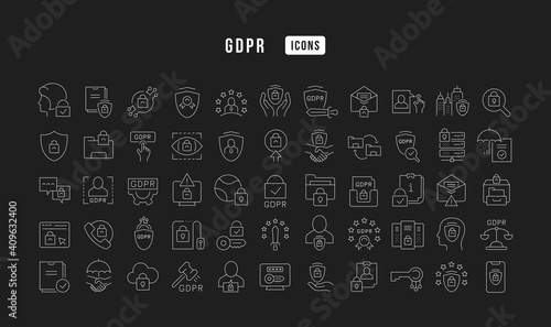 Set of linear icons of GDPR