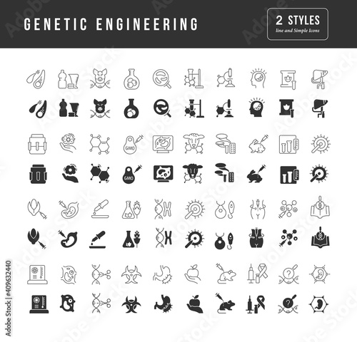 Set of linear icons of Genetic Engineering