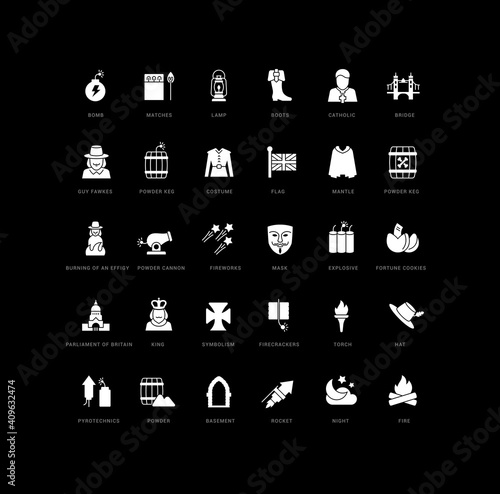 Set of simple icons of Guy Fawkes Night