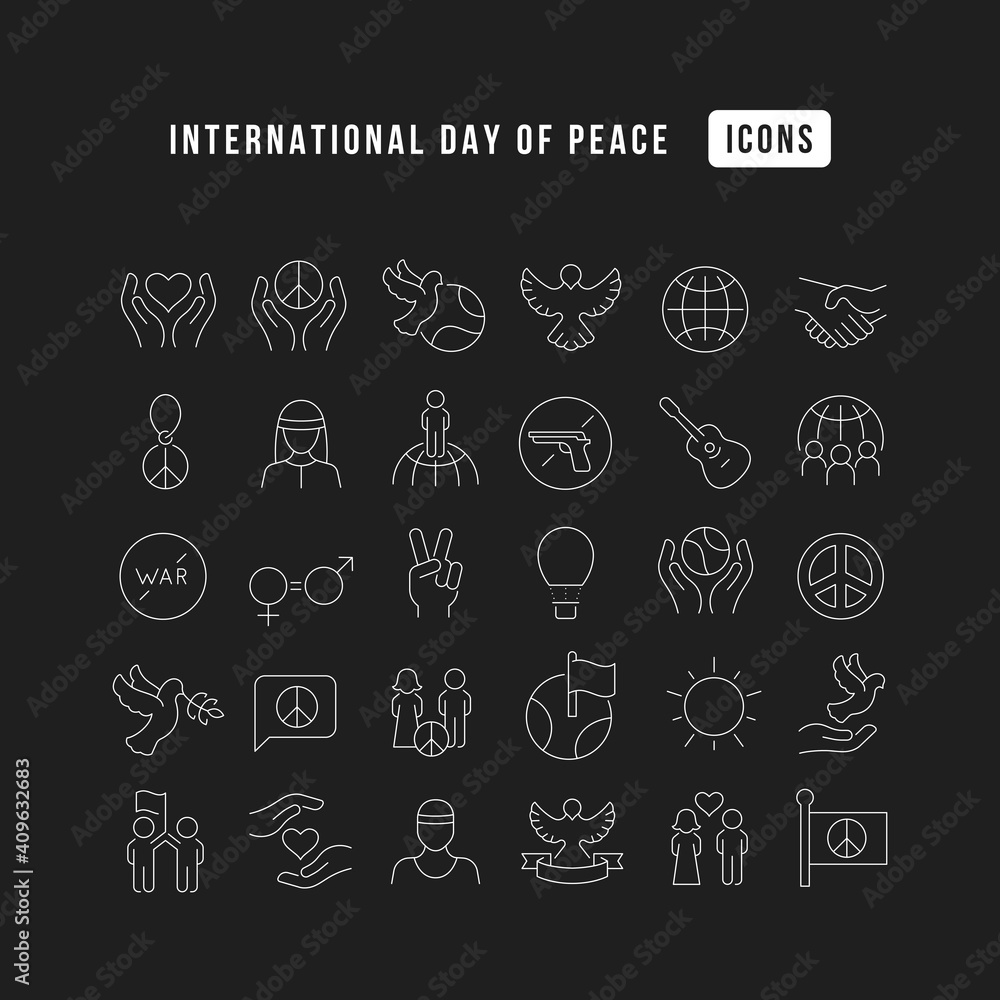 Set of linear icons of International Day of Peace Set of linear icons of International Day of Peace