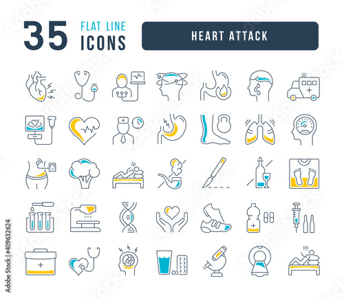 Set of linear icons of Heart Attack