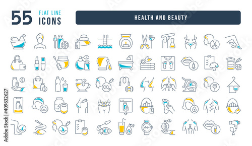 Set of linear icons of Health and Beauty