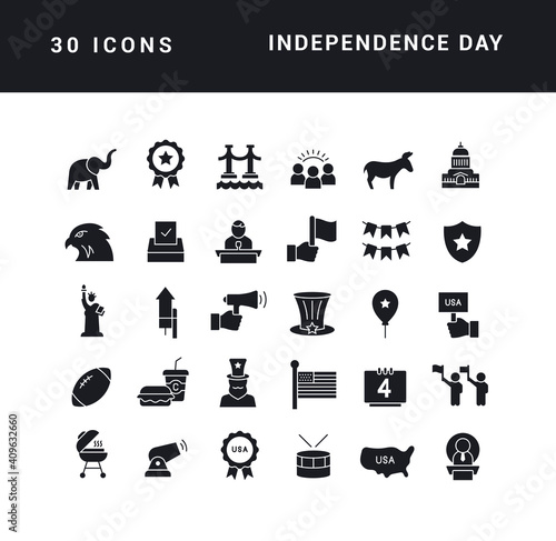 Set of simple icons of Independence Day