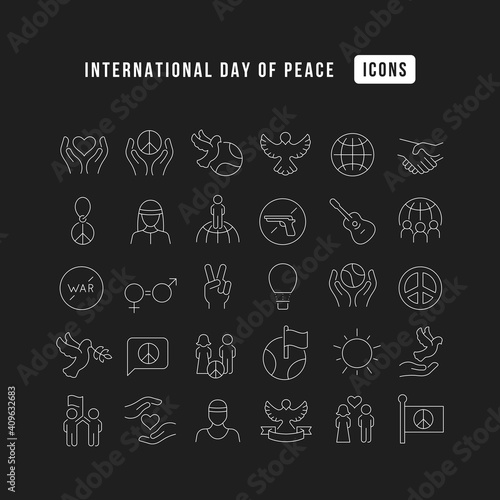 Set of linear icons of International Day of Peace