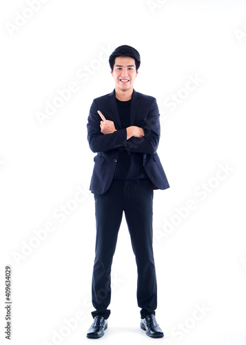 Businessman pointing on white background
