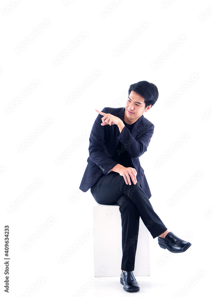 Businessman pointing on white background Businessman pointing on white background
