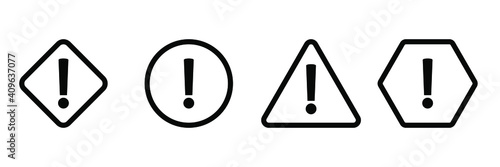 Set warning sign, alert icon. Danger warning attention sign. Vector illustration isolated on white background.