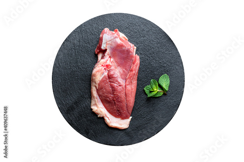 duck breast raw meat poultry barbecue grill portion on the table meal snack outdoor top view copy space for text food background rustic image keto or paleo diet photo