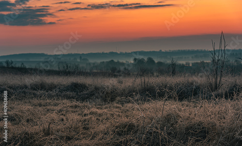 Fototapeta Naklejka Na Ścianę i Meble -  Winter moring among fields