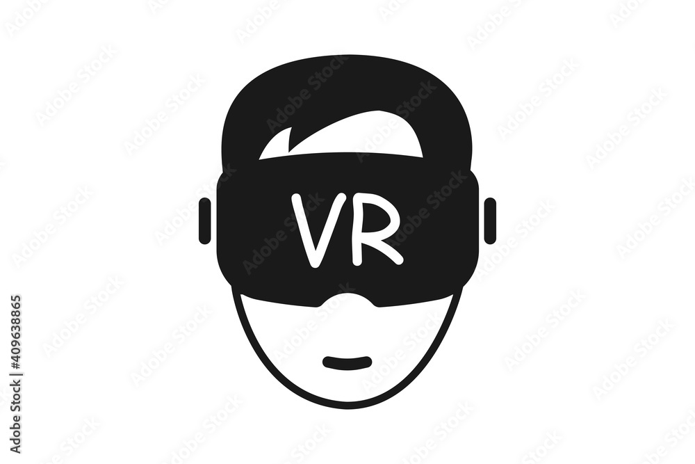 Icon man in vr glasses, 360, virtual reality, logo, gaming equipment. Vector EPS10