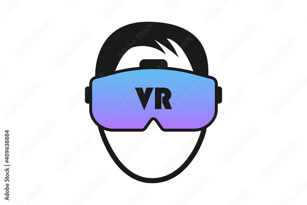 Icon man in vr glasses, 360, virtual reality, logo, gaming equipment. Vector EPS10 Icon man in vr glasses, 360, virtual reality, logo, gaming equipment. Vector EPS10