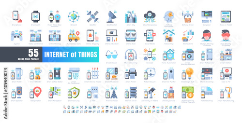 64x64 Pixel Perfect. Internet of Things (IOT). Flat Color Icons Vector. for Website, Application, Printing, Document, Poster Design, etc.