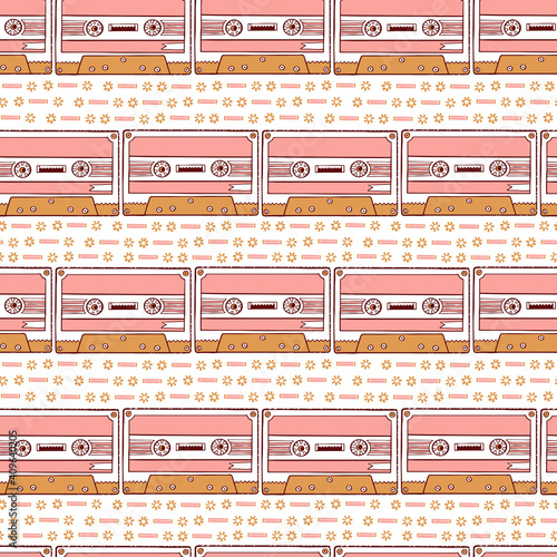 Cassettes seamless pattern. Retro musical background.