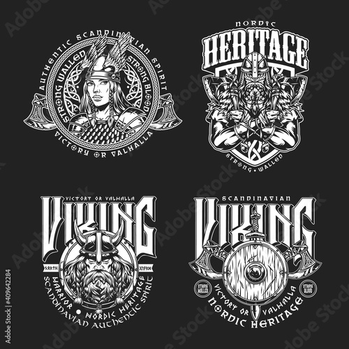 Nordic viking vintage emblems set