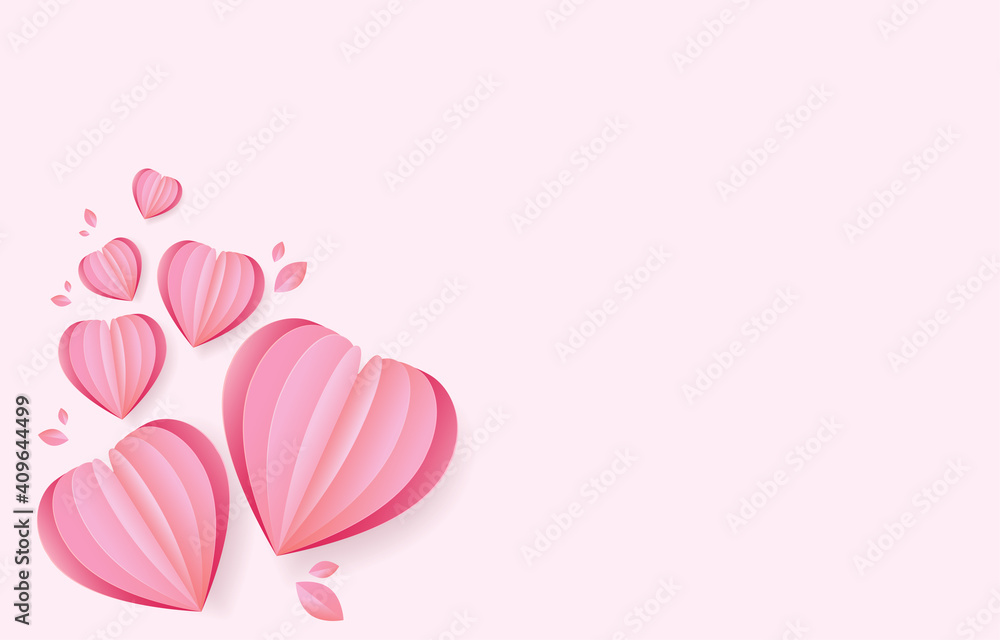 Paper cut elements in shape of heart flying on pink and sweet background. Vector symbols of love for Happy Valentine's Day, birthday greeting card design. Paper cut elements in shape of heart flying on pink and sweet background. Vector symbols of love for Happy Valentine's Day, birthday greeting card design.