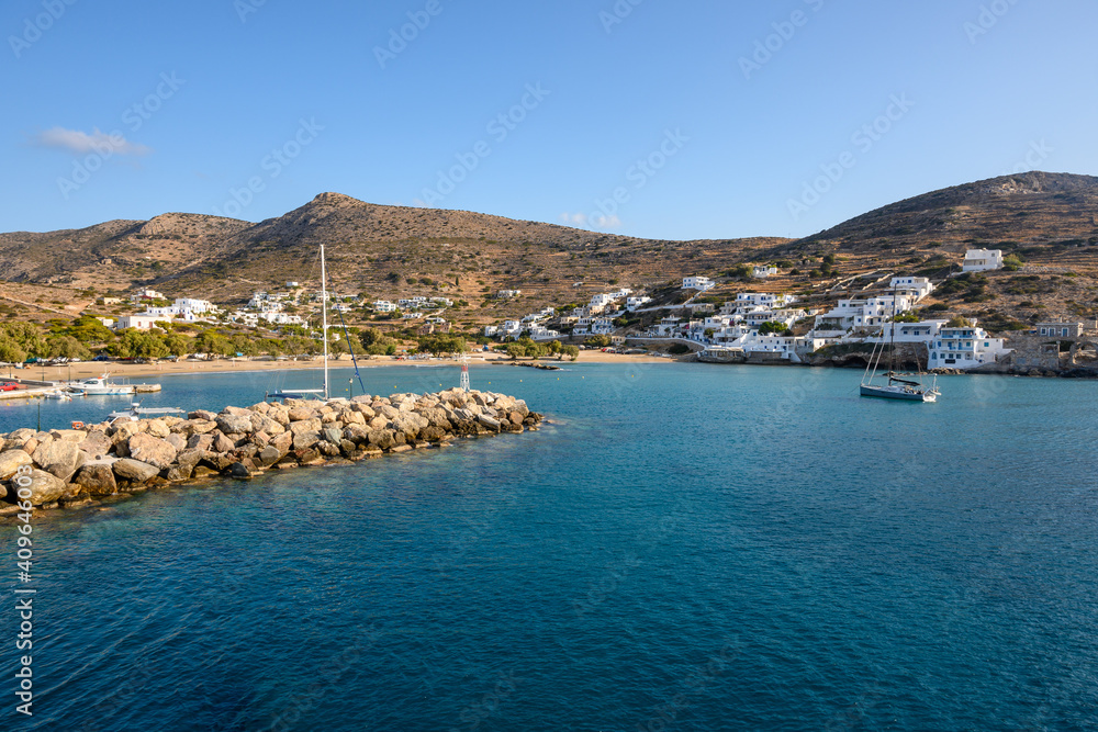 Alopronia port of Sikinos, beautiful small and secluded island in southern Cyclades. Greece.