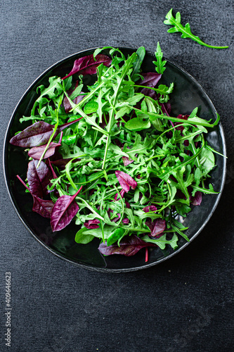 salad vegetables mix greens lettuce leaves ready to eat portion on the table for healthy meal snack outdoor top view copy space for text food background rustic image keto or paleo diet