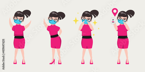Cute woman protects herself from COVID-19 when outside.