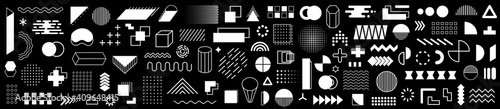 Set of 115 geometric shapes icons. Memphis design retro elements. Collection trendy halftone geometric shapes. Retro funky graphic, 90s trends designs and vintage print element collection - vector