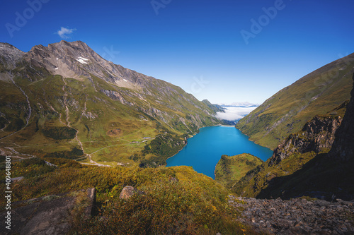 Fototapeta Naklejka Na Ścianę i Meble -  Beautiful view of dam At Mooserboden Lake in Austria