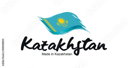 Made in Kazakhstan handwritten flag ribbon typography lettering logo label banner