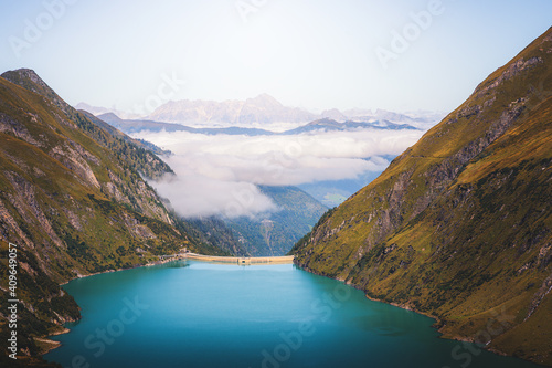 Beautiful view of dam At Mooserboden Lake in Austria