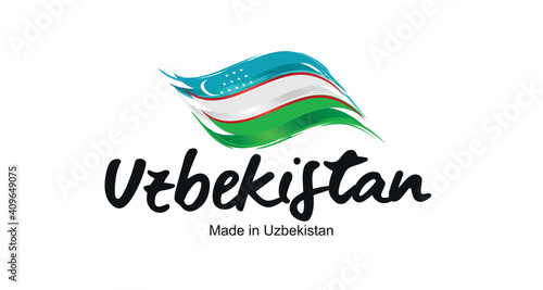 Made in Uzbekistan handwritten flag ribbon typography lettering logo label banner