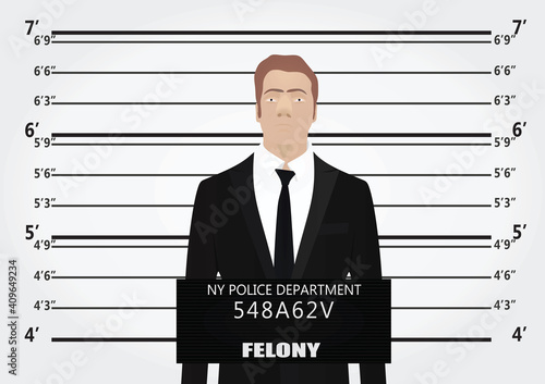 Businessman mugshot felony. vector illustration